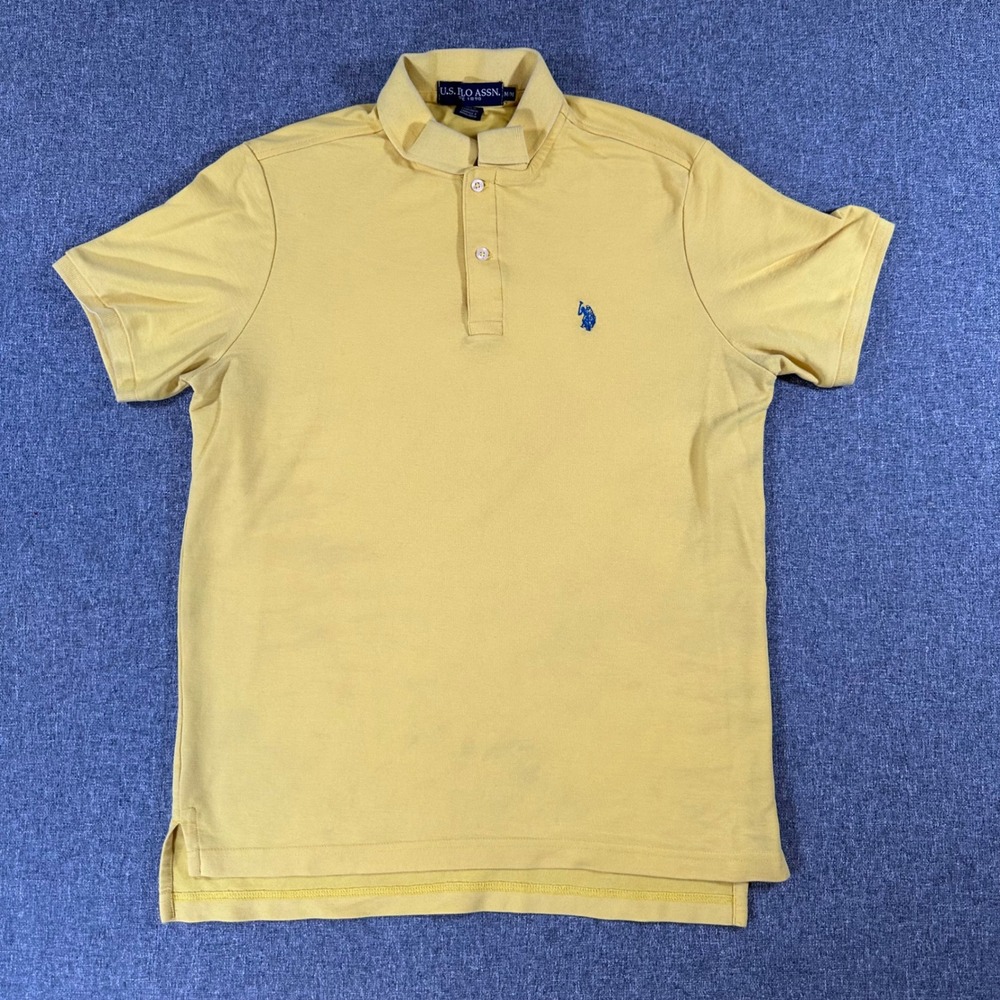 US Polo Assn Mens Polo Shirt Medium Yellow Short Sleeve Cotton Blend‎ Logo Top